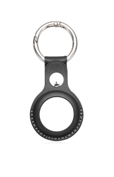 For Apple AirTag Genuine Leather Case Protective Cover Key Ring Tracker Keychain[Black]