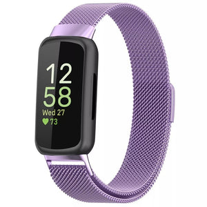 For Fitbit Inspire 3 Strap Milanese Band Stainless Steel Magnetic Replacement Wristband [Small, Purple]