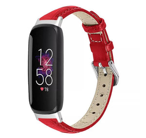 for Fitbit Inspire 3 Band Genuine Leather Replacement Wristband Strap (Red)