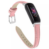 for Fitbit Inspire 3 Band Genuine Leather Replacement Wristband Strap (Pink)