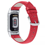 for Fitbit Charge 6 & Charge 5 Band Genuine Luxury Leather Replacement Wristband (Red)