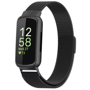 For Fitbit Inspire 3 Strap Milanese Band Stainless Steel Magnetic Replacement Wristband [Small, Black]