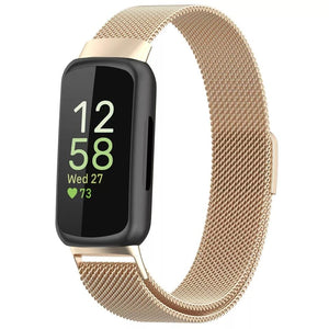 For Fitbit Inspire 3 Strap Milanese Band Stainless Steel Magnetic Replacement Wristband [Small, Champagne Gold]