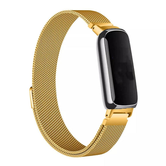 For Fitbit Inspire 3 Strap Milanese Band Stainless Steel Magnetic Replacement Wristband [Small, Gold]