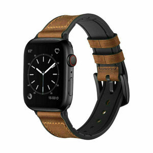 for Apple Watch 7 6 SE 5 4 38/40/41/42/44/45mm Leather Silicone Strap Band Wrist[38mm/40mm/41mm,Dark Brown]