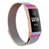 For Fitbit Charge 4 /Charge 3 Strap Milanese Wrist Band Stainless Steel Magnetic[Large (6.7"-9.3"),Rainbow]