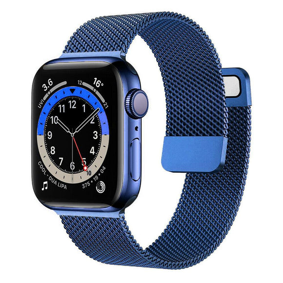 For Apple Watch Series 7 6 SE 5 4 3 Magnetic Milanese Loop Wristwatch Band Strap[Blue,42mm/44mm/45mm]