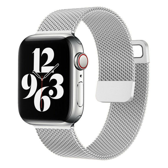 For Apple Watch Series 7 6 SE 5 4 3 Magnetic Milanese Loop Wristwatch Band Strap[Silver,42mm/44mm/45mm]