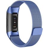 For Fitbit Charge 4 /Charge 3 Strap Milanese Wrist Band Stainless Steel Magnetic[Large (6.7"-9.3"),Blue]