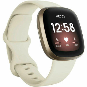 Replacement Strap Silicone Band Bracelet Wrist for Fitbit Versa 3 / Sense, Small Fits Wrist 5.5" - 6.9", Ivory