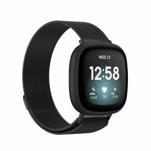 For Fitbit Versa 3 / Sense Strap Milanese Wrist Band Stainless Steel Magnetic[Small (5.3"-7.9"),Black]