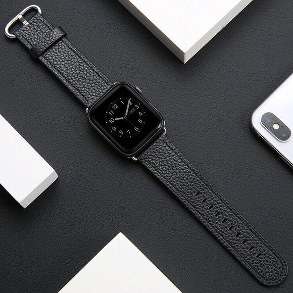 for Apple Watch iWatch Series 7 6 SE 5 4 38/40/41/42/44/45mm Leather Strap Band[Black,42mm/44mm/45mm]