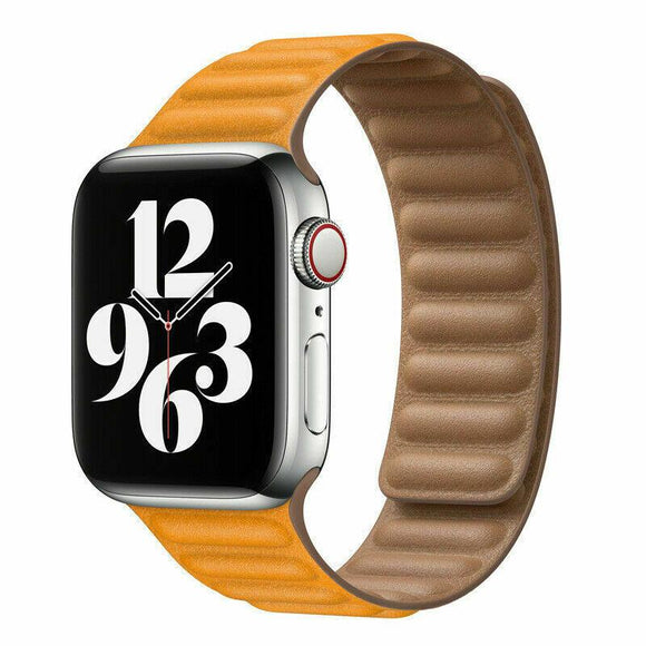 for Apple Watch Series 7 6 5 4 3 38/40/41/42/44/45mm Magnetic Leather Band Strap[38mm/40mm/41mm,Yellow]