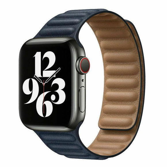 for Apple Watch Series 7 6 5 4 3 38/40/41/42/44/45mm Magnetic Leather Band Strap[38mm/40mm/41mm,Navy Blue]