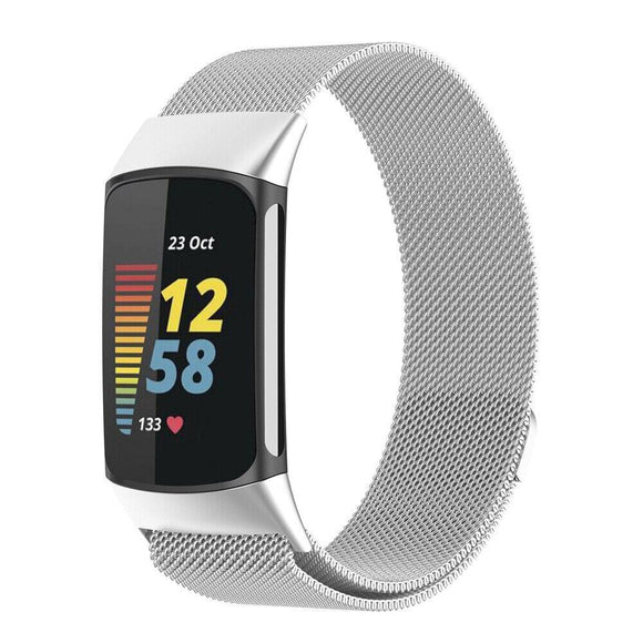 for Fitbit Charge 5 Replacement Strap Milanese Wrist Band Stainless Steel Magnetic [Small, Silver]