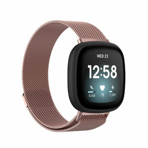 For Fitbit Versa 3 / Sense Strap Milanese Wrist Band Stainless Steel Magnetic[Large (6.7"-9.3"),Rose Gold]