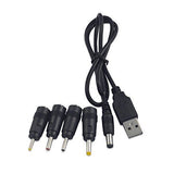 Universal DC to USB Cable 2.0, 2.5, 3.0, 4.0, 5.5, 5 in 1 Multi Charger Cable, Black