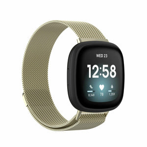 For Fitbit Versa 3 / Sense Strap Milanese Wrist Band Stainless Steel Magnetic[Large (6.7"-9.3"),Champagne Gold]