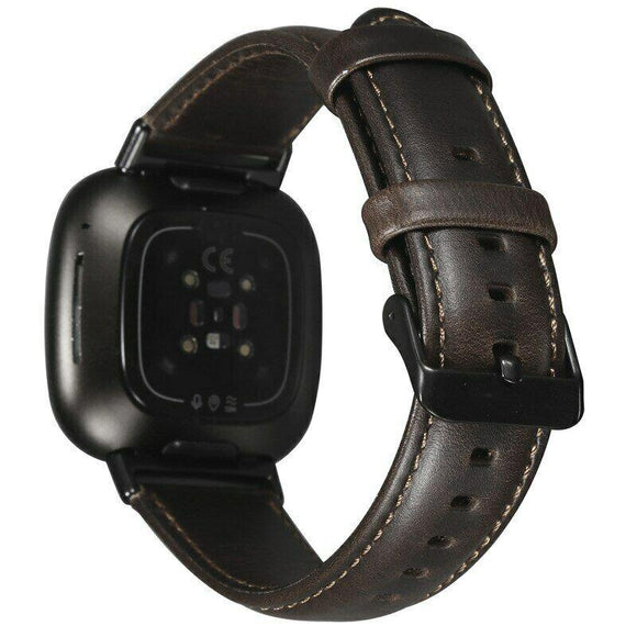 for Fitbit Versa 3 / Sense Leather Strap Band Bracelet Wristband Replacement[Dark Brown,Large]