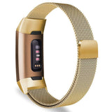 For Fitbit Charge 4 /Charge 3 Strap Milanese Wrist Band Stainless Steel Magnetic[Large (6.7"-9.3"),Gold]