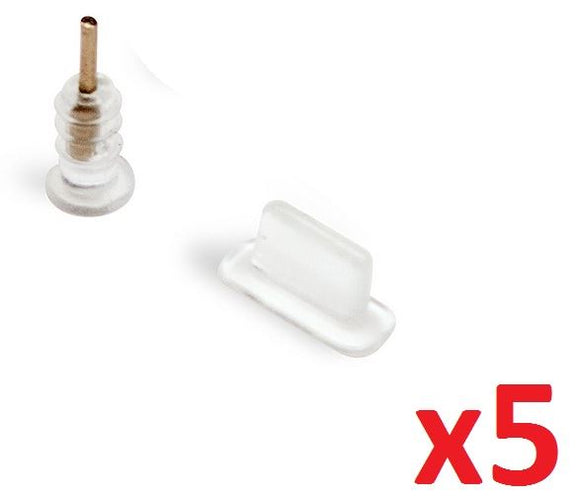 White iPhone X 8 7 Charging Dock Port Anti Dust Cover Plug Pack of 5