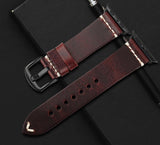 for Apple Watch Series 7 6 SE 5 4 38/40/41/42/44/45mm Strap Band Genuine Leather[42mm/44mm/45mm,Red Brown]