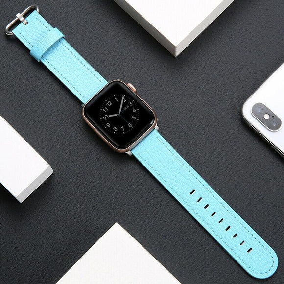 for Apple Watch iWatch Series 7 6 SE 5 4 38/40/41/42/44/45mm Leather Strap Band[Light Blue,42mm/44mm/45mm]