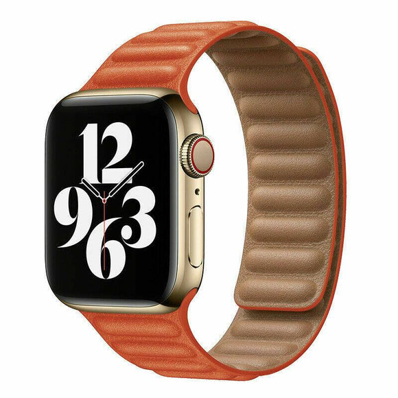 for Apple Watch Series 7 6 5 4 3 38/40/41/42/44/45mm Magnetic Leather Band Strap[38mm/40mm/41mm,Orange]