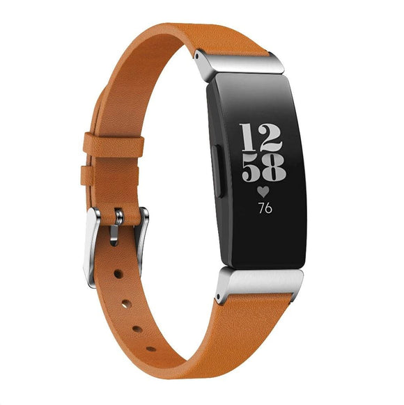 For Fitbit Inspire / 2 / HR / Ace 2 Band Luxury Genuine Leather Replacement Wristband[Brown]