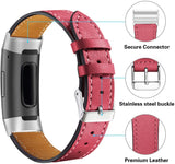 for Fitbit Charge 4 & Charge 3 Band Luxury Genuine Leather Replacement Wristband[Red]