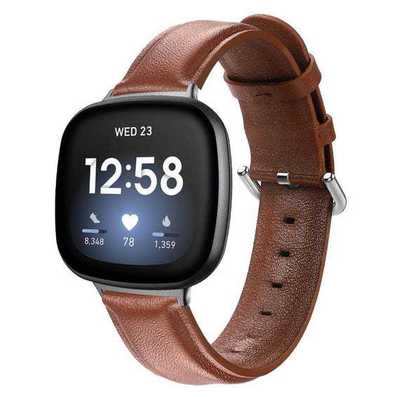 For Fitbit Versa 3 / Sense Genuine Leather Band Replacement Wristband Strap[Brown,Large]