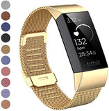 For Fitbit Charge 4 /Charge 3 Strap Milanese Wrist Band Stainless Steel Magnetic[Small (5.3"-7.9"),Gold]