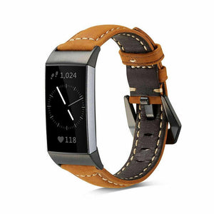 for Fitbit Charge 4 & Charge 3 Band Genuine Luxury Leather Replacement Wristband[Brown]