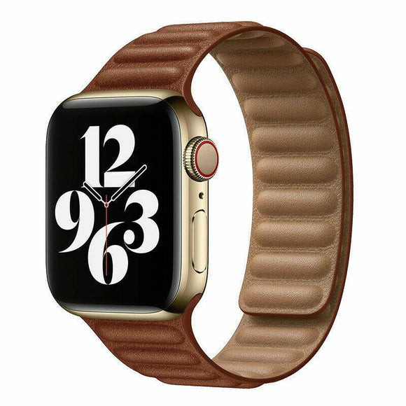 for Apple Watch Series 7 6 5 4 3 38/40/41/42/44/45mm Magnetic Leather Band Strap[42mm/44mm/45mm,Brown]