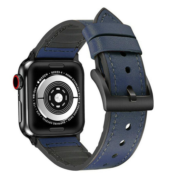 for Apple Watch 7 6 SE 5 4 38/40/41/42/44/45mm Leather Silicone Strap Band Wrist[38mm/40mm/41mm,Navy Blue]