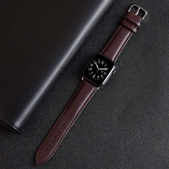 for Apple Watch Series 7 6 SE 5 4 38/40/41/42/44/45mm Genuine Leather Strap Band[Brown,42mm/44mm/45mm]
