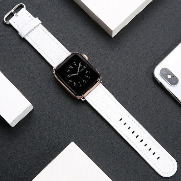 for Apple Watch iWatch Series 7 6 SE 5 4 38/40/41/42/44/45mm Leather Strap Band[White,42mm/44mm/45mm]