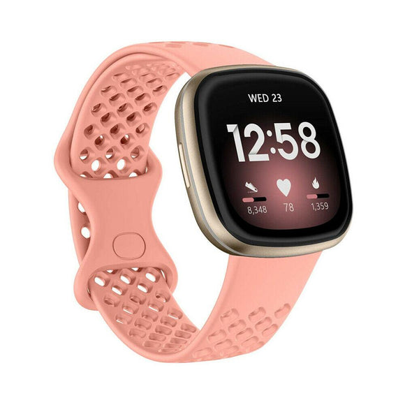 Replacement Band Strap Silicone Bracelet Wristband for Fitbit Versa 3/ Sense, Large, Peach