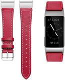 for Fitbit Charge 4 & Charge 3 Band Luxury Genuine Leather Replacement Wristband[Red]