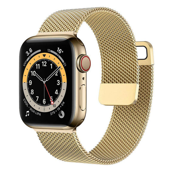 For Apple Watch Series 7 6 SE 5 4 3 Magnetic Milanese Loop Wristwatch Band Strap[Gold,42mm/44mm/45mm]