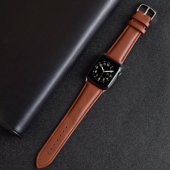 for Apple Watch Series 7 6 SE 5 4 38/40/41/42/44/45mm Genuine Leather Strap Band[Light Brown,38mm/40mm/41mm]