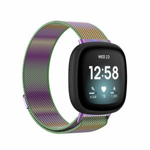 Milanese Strap Wrist Band Stainless Steel Magnetic For Fitbit Versa 3 / Sense, Large (6.7"-9.3"), Rainbow