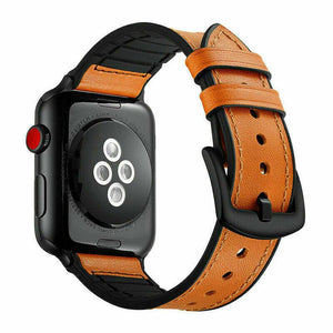 for Apple Watch 7 6 SE 5 4 38/40/41/42/44/45mm Leather Silicone Strap Band Wrist[42mm/44mm/45mm,Brown]