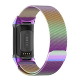 for Fitbit Charge 5 Replacement Strap Milanese Wrist Band Stainless Steel Magnetic [Large, Rainbow]