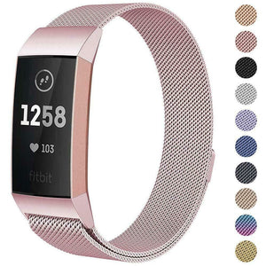 For Fitbit Charge 4 /Charge 3 Strap Milanese Wrist Band Stainless Steel Magnetic[Large (6.7"-9.3"),Rose Gold]