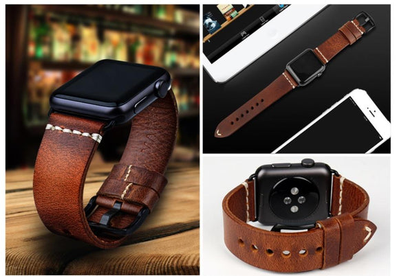 for Apple Watch Series 7 6 SE 5 4 38/40/41/42/44/45mm Strap Band Genuine Leather[38mm/40mm/41mm,Brown]