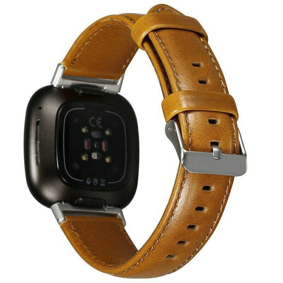 for Fitbit Versa 3 / Sense Leather Strap Band Bracelet Wristband Replacement[Brown,Small]