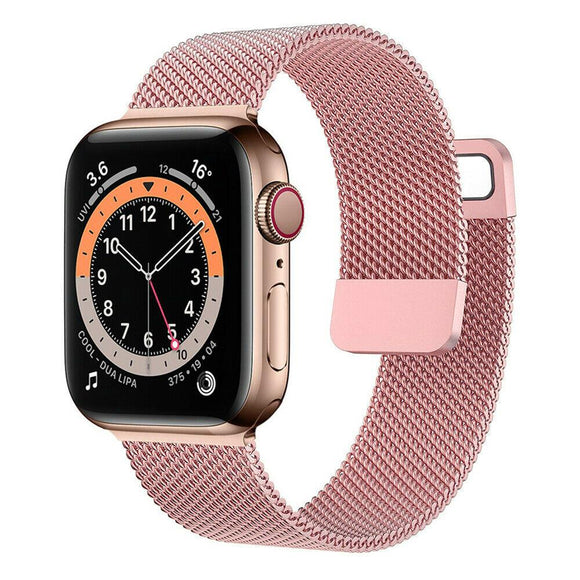 For Apple Watch Series 7 6 SE 5 4 3 Magnetic Milanese Loop Wristwatch Band Strap[Rose Pink,42mm/44mm/45mm]