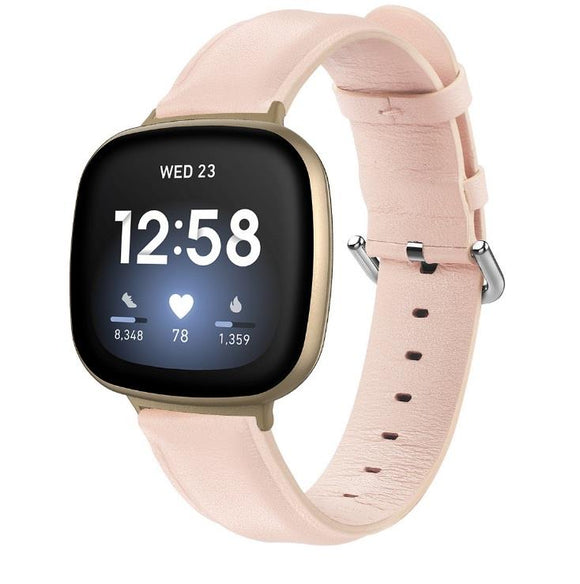 For Fitbit Versa 3 / Sense Genuine Leather Band Replacement Wristband Strap[Pink,Small]