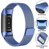 For Fitbit Charge 4 /Charge 3 Strap Milanese Wrist Band Stainless Steel Magnetic[Small (5.3"-7.9"),Blue]